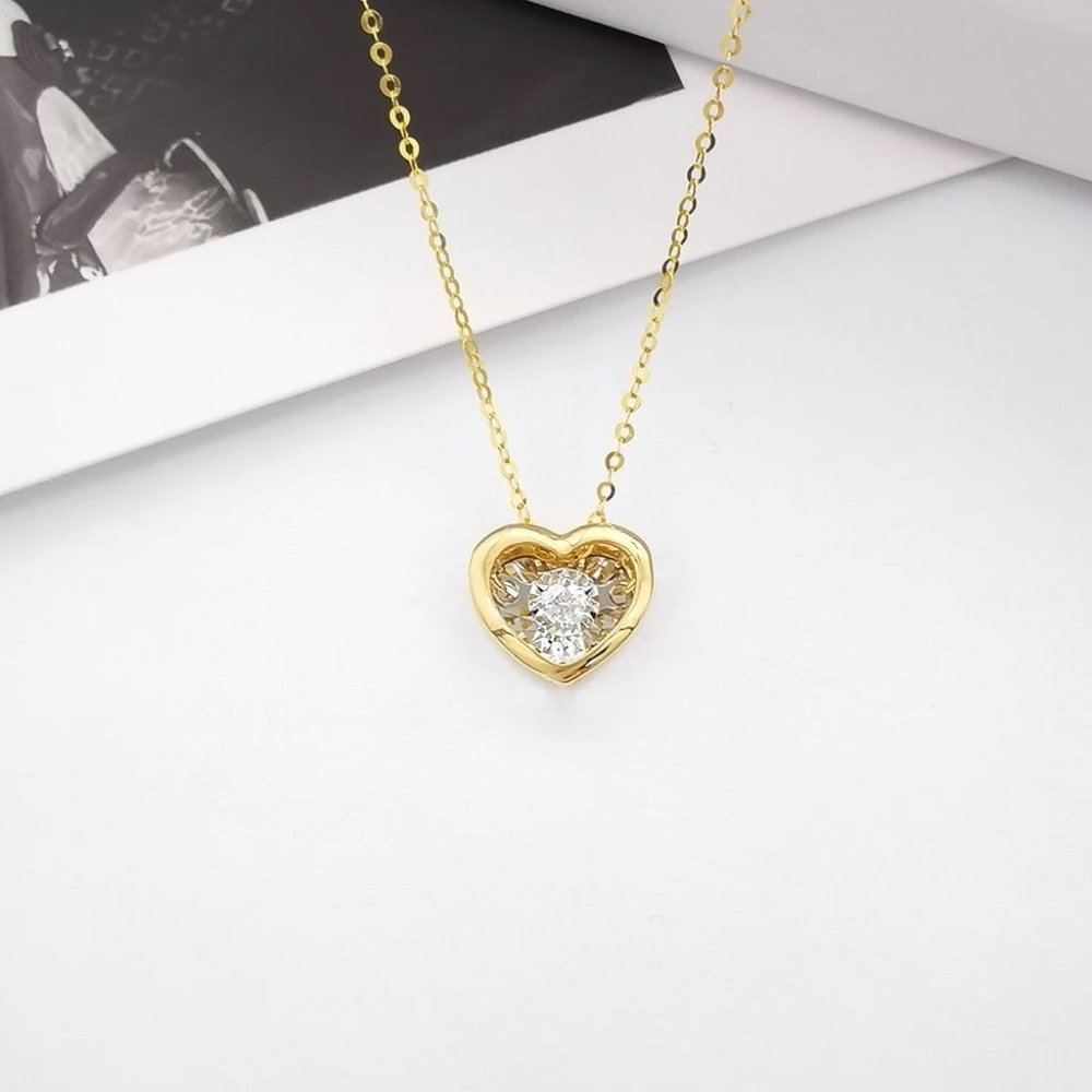 SOLID 18K GOLD DANCING HEART NECKLACE - Picture 4 of 16